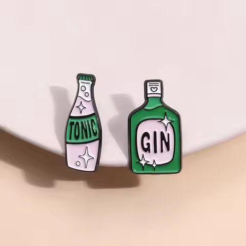 Wine Bottle Enamel Pins Custom GIN TONIC Brooches Lapel Badges Cartoon Funny Jewelry Gift for Friend