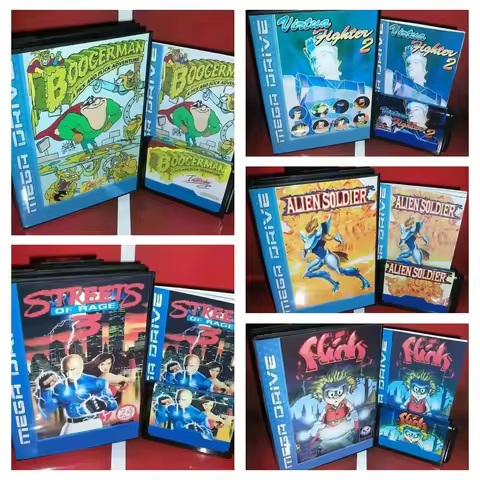 Hot Sale JP Shell BOOGERMAN/Flink/Alien Soldier/SOR 2 3 16bit MD Game Card With Blue Box & Manual Fo