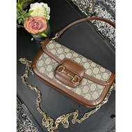 Gucci Horsebit1955 Saddle Bag Hot-selling Baguette Bag with Two Detachable Chain Gucci Underarm Bag 