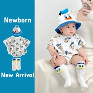Newborn Baby Cartoon Donald Duck Overalls Summer Jumpsuit Infant Romper - Short-Sleeve Bodysuit for 