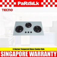 TECNO T 333TGSV 3-Burner Tempered Glass Cooker Hob (Brush Silver)