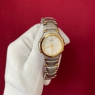 CITIZEN 布面紋理錶盤 金銀一體成形錶帶 石英錶 古董錶