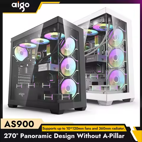 Aigo AS900 PC Case ATX M-ATX ITX Motherboard Gamer Cabinet Double-Sided Tempered Glass Desktop 270° 