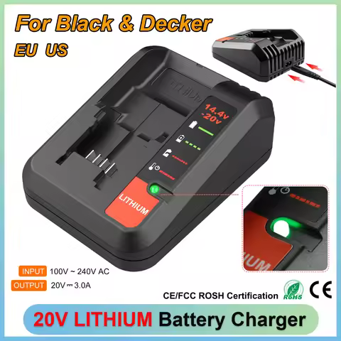 For Black Decker 20V Li-Ion Battery Charger 3A Fast Charger for Porter Cable 14.4V 20V Battery PCC68