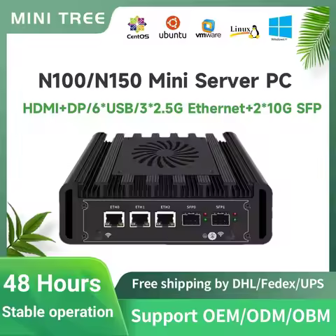 3x 2.5G Lan Industrial Mini Computer Intel N150 N305 2x10G SFP HD DP Linux Soft Router/ Edge Computi