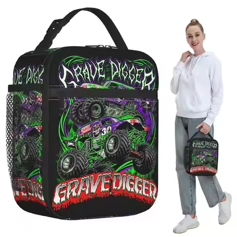 Monster Jam Grave Digger Monster Truck Insulated Lunch Bag for Women Office Cooler Thermal Food Box 