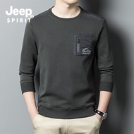 JEEP SPIRIT เสื้อกันหนาวผู้ชายใหม่หลวมรอบคอเสื้อกันหนาวผ้าฝ้ายแขนยาวเสื้อยืดโมเสคพิมพ์สบายๆบางเสื้อก