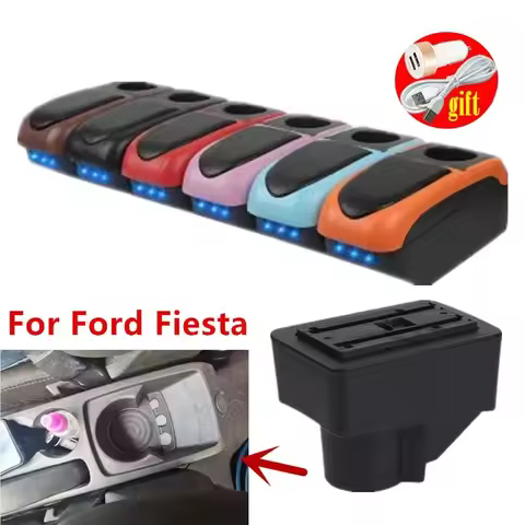 For Ford Fiesta Armrest Car Storage Box For Ford Fiesta 3 Car Armrest Box 2011-2018 Retrofit USB Cha