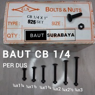 1 Box of CB Bolts and Nuts 1/4 bolts, lock nuts, 10 truck bed bolts, fence bolts, umbrella bolts, ca