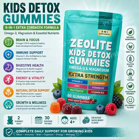 Zeolite Gummies 60 Count Contain Multivitamin Omega-3 Magnesium and Elderberry Support Detoxificatio