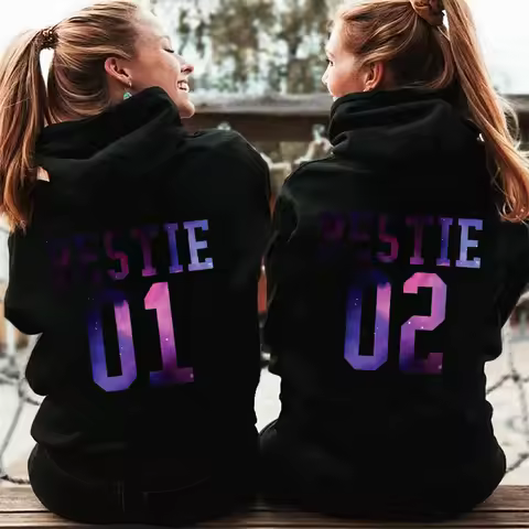 Autumn Fleece Hoodie Bff Bestie 01 Bestie 02 Hooded Fashion Sweatshirts Long Sleeve Top Best Friend 