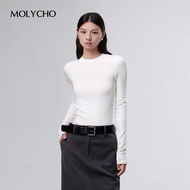 inner baju inner baju lengan panjang MOLYCHO awal musim bunga gaya minimalis putih T-shirt lengan pe