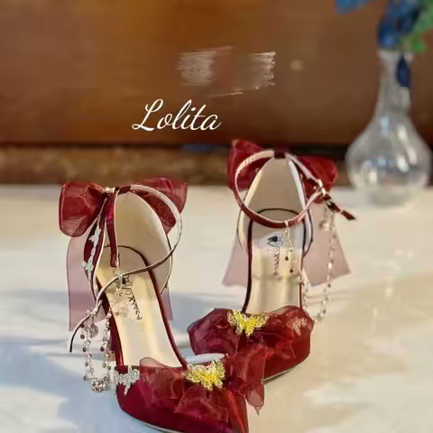 Heels for Ladies, Red Bow, Elegant Women's Heeled Shoes, Lolita High Heels, Wedding Shoes, Y2K Heels