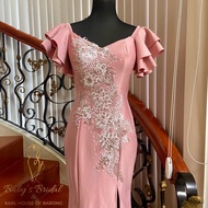 Blush Pink Neoprene Long Gown with Butterfly Sleeves (Long Gown/ Ninang Gown/ Mother Gown)