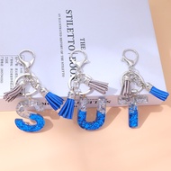1pcs Double Color Tassel 26Letter Keychain A-Z Initials Silvery Metal Keyring Backpack Pendant Gift