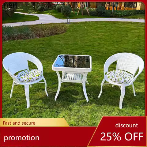 HT Balcony Small Table and Chair Outdoor Rattan Chair Three-piece Set Leisure Table and Chair Coffee