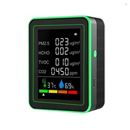 6 In 1 Air Quality Monitor Portable Temperature Humidity PM2.5 HCHO TVOC CO2 Detector Accurate Carbo