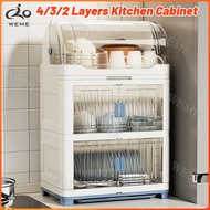 4/3/2 Layers Kitchen Dish Rack Cabinet Organizer Plate Tableware Cupboard With Cover Plate Organizer