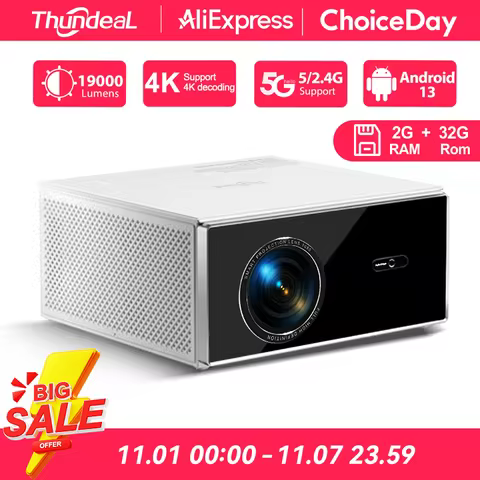 ThundeaL TDA7W Full HD 1080P Projector Android 13 WiFi6 2G 32G Projetor 4k Video TDA7 Voice Control 