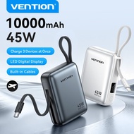 Vention 45W Mini PowerBank Built-in Dual Cable 10000mAh Portable for Apple/Android Phones & Laptops