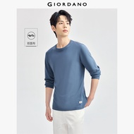 GIORDANO ผู้ชาย เสื้อยืด 100% Cotton Letter Patch Easy Match Tee Crewneck Long Sleeve Simple Basic