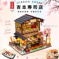 DIY Miniature Gibbon Sushi House Dollhouse Kit with LED light + Tools