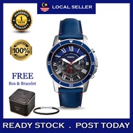 [Original 2 Years Warranty - Full Set Free Bracelet] Fossil Grant Chronograph Blue Leather Men Watch