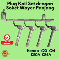 HONDA K20 K24 K20A K24A Ignition Plug Coil Set with Socket & Long Wire Plug Coil Set Sekali Wayer Pa