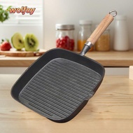 YOLANDA Steak Pan, Non-Stick Surface Cast Iron Cast Iron Skillet, Premium Square Design Wooden Handl