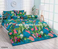 ผ้าปูที่นอนโตโต้ TOTO ขนาด 3.5ฟุต 5 ฟุต และ 6 ฟุต ฝ้ายผสม 40% รหัสสินค้า TT641 สีเขียว ลายดอกไม้ ลายใบไม้ สำหรับที่นอนสูง 10 นิ้ว