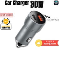 [Pay Nanti] masterdeal Car Charger 30W 2 Ports USB A + Type C Support Fast Charging QC3.0 - 3-month 