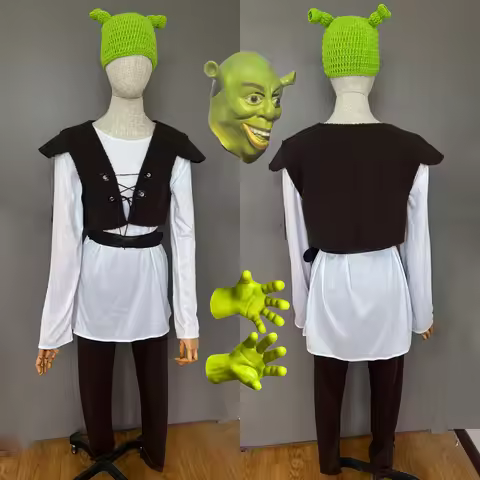 Movie Monster Shrek Cosplay Costumes Mask Shrek Top Vest Pants for Men Performance Role Play Hallowe