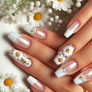 SJM Press on Nail Almond False Nail Flower Acrylic Nail Fall Nail Press on Nail