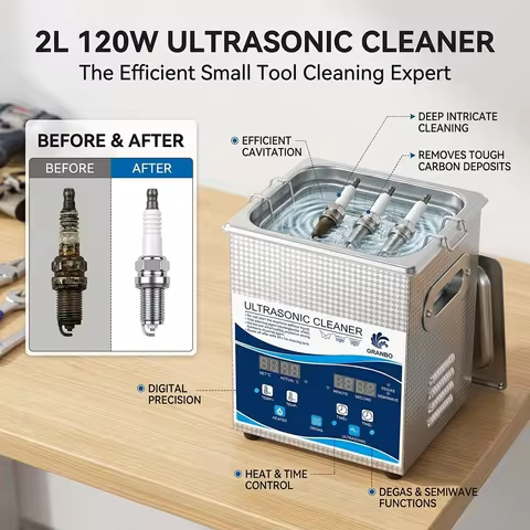Granbo 2L Digital Ultrasonic Cleaner Bath 120W with DEGAS SEMIWAVE Heating for Medical Dental Clinic