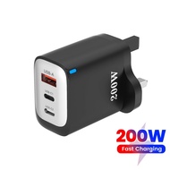 200W USB Type C Charger Quick Charge Portable Fast Charger 1U+2C Multi Port Charging Head