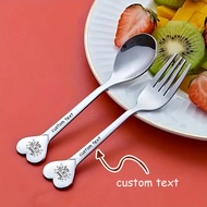 Personalized Stainless Steel Flatware Set With Custom Engraved Name, 2 Pieces Heart Flatware Set Wit