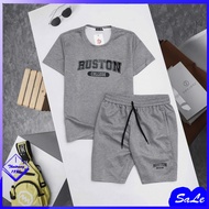 Men's Sports Set, Men's Summer Set with Striped Hem in Thick Twill Cotton - B.GG33333