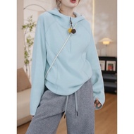 sweatshirt cotton half zipper sweatshirt Hooded Sweatshirt - Half-Zipper Blue, Women’s Plus Size, Ko