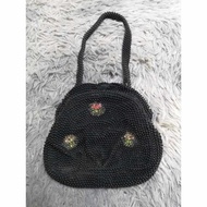 Black Beaded Kiss Lock Shoulder Bag