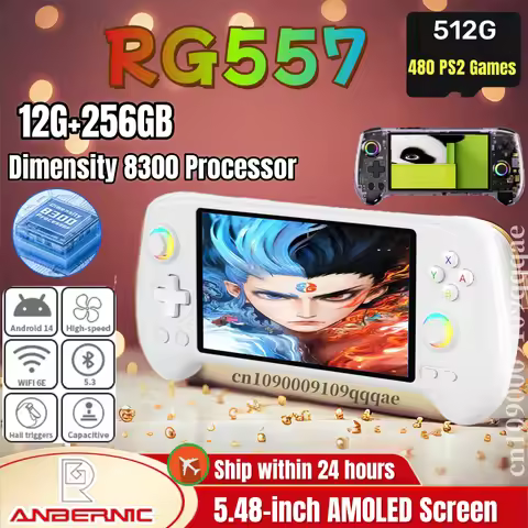 ANBERNIC RG557 Handheld Game Console 5.48" AMOLED Screen Dimensity 8300 Android 14 High-resolution J