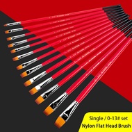 1pc High Quality Nylon Hair Flat Artist Brush Red Black Copper Tube Wood Hand for Watercolor Gouache Acrylic Oil Painting