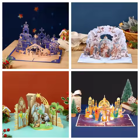 Multi‑Styles Nativity 3D Pop Up Greeting Card, Jesus Birth Christmas Religious Paper Card, Xmas Invi