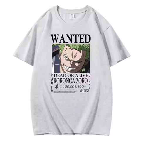 Short-sleeve Couple T-shirt with Classic Japanese One Piece Zoro Wanted Poster Print, Bounty of 1.1 