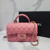 「可簽卡 +0%」Chanel Classic Mini Handle Flap Bag 20cm 粉紅色色金扣