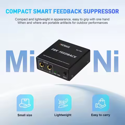 Portable Microphone Feedback Suppressor 2 In 1 Out 6.5mm Microphone Jack for Outdoor Home Live Confe