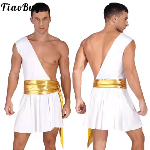 Mens Mr Toga Costume Ancient Greek God Toga Gladiator Cosplay Outfit One Shoulder Ruffle Dress Knigh