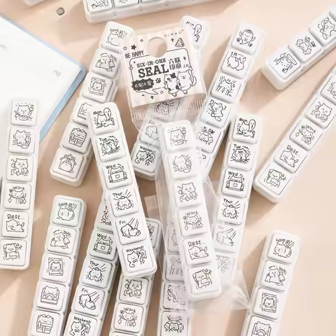 Cat Emoji Stamp Set Daily Life Good Mood Cartoon Mini Stamps for Journaling Planner DIY Scrapbooking