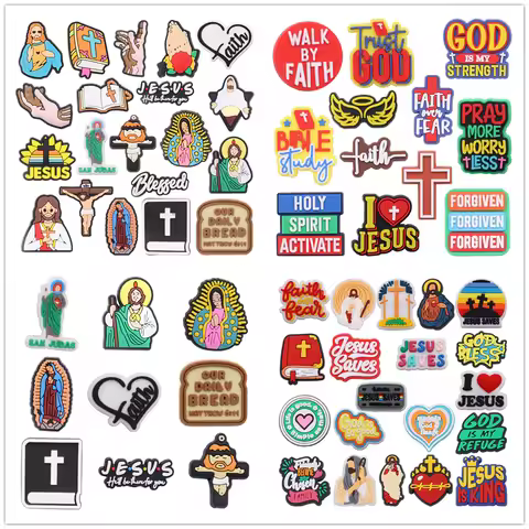 9-20Pcs Christianity God Bless Jesus PVC Adult Shoe Charms Religion Faith Garden Shoes Buckle Decora