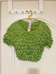 Zara 綠色 y2k 刺蝟衣 花椰菜衣 爆米花衣 皺折 壓褶 壓縮 上衣