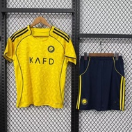 AlNassr Children's Sets 2025/26 Home Kit Shorts Sleeve Football Jersey and Short Pants